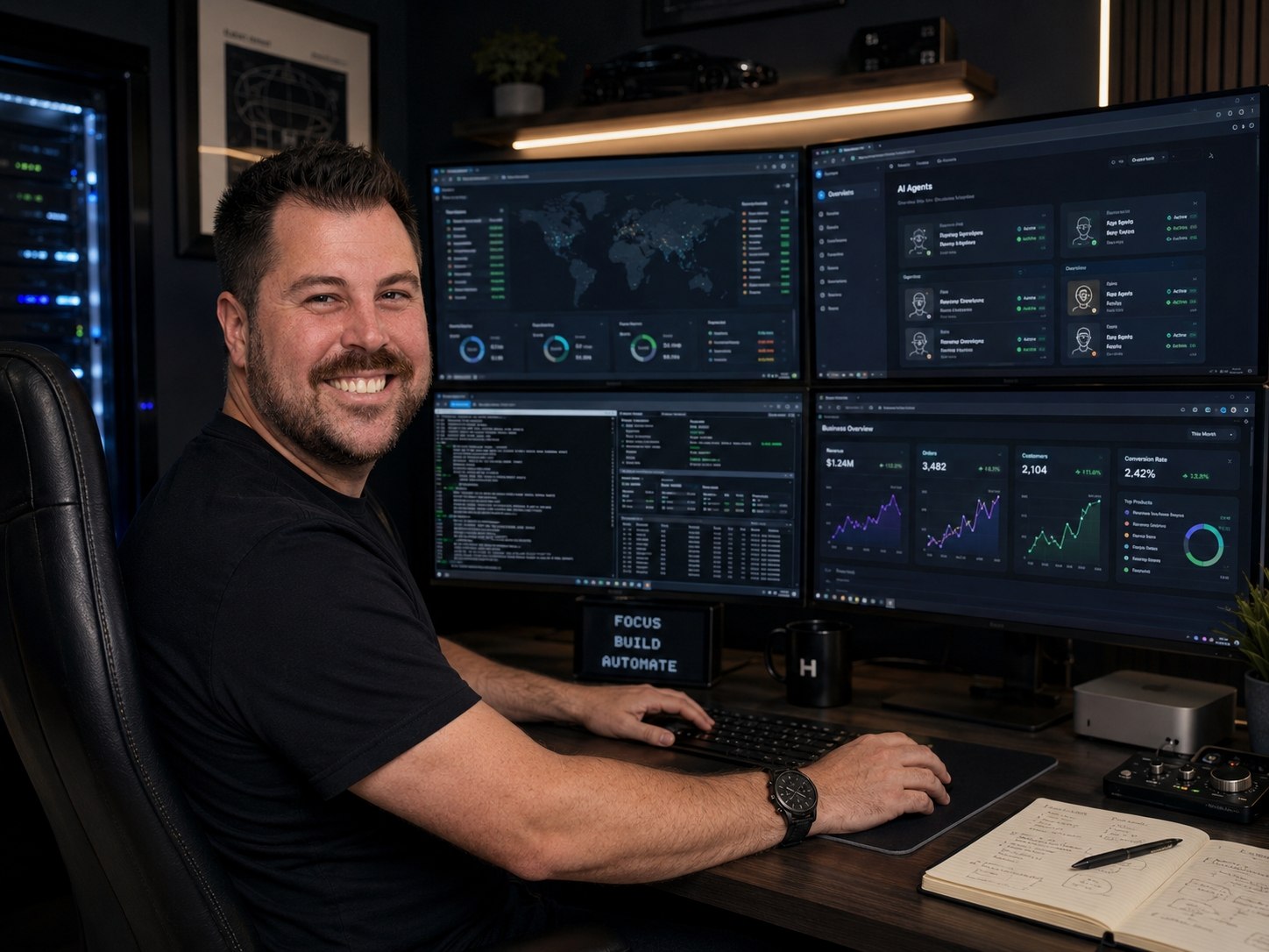 Mitch at an operations desk with dashboards